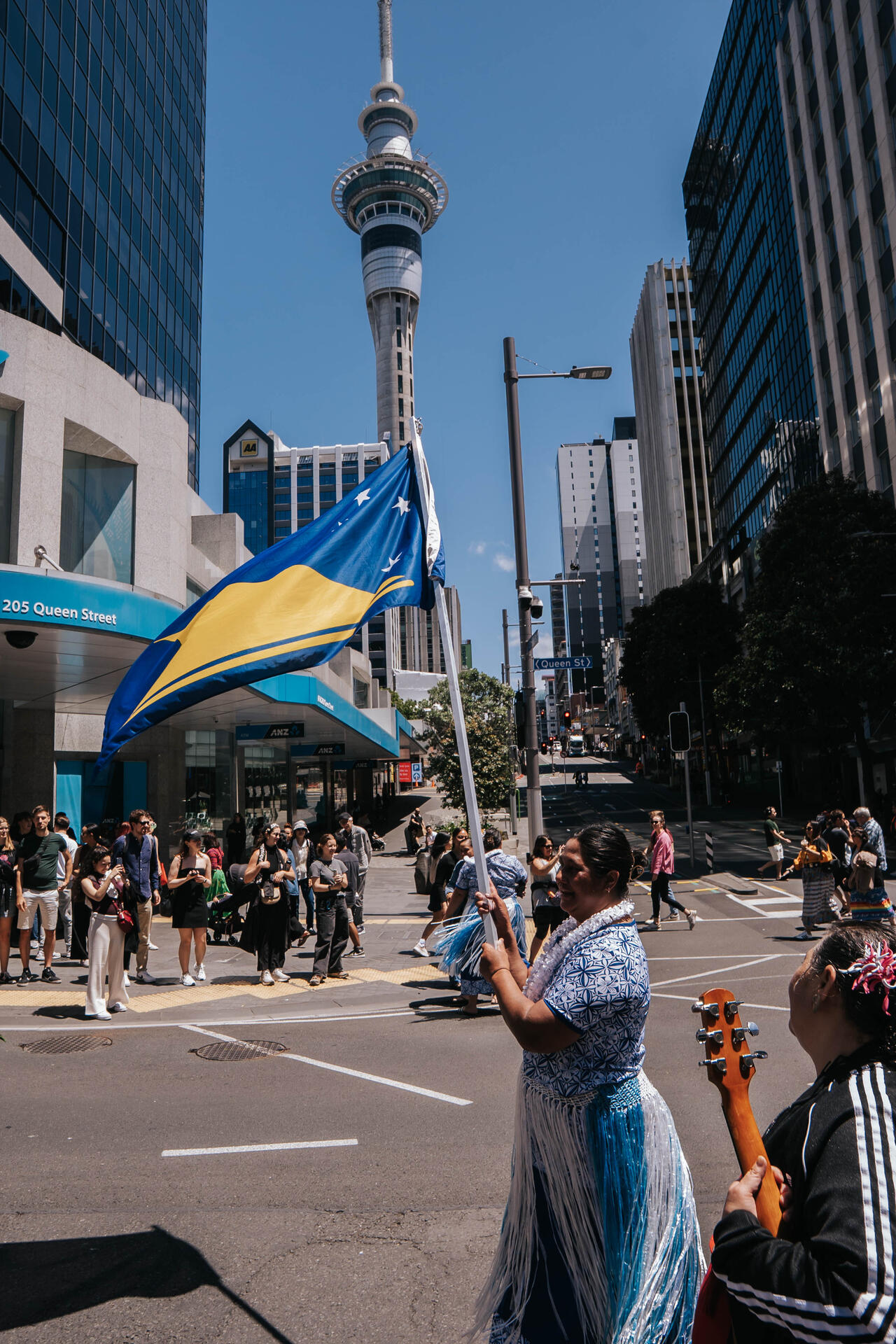 Tokelau flag with Sky Tower